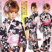 蝶×桜咲き乱れ☆変わり織り浴衣作り帯3点セット